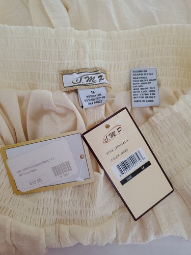 *NWT Vtg*J.M.P. Women's Yellow/Ivory Pull On Pants Size 1X Wide Leg Lined Pants - Picture 8 of 8