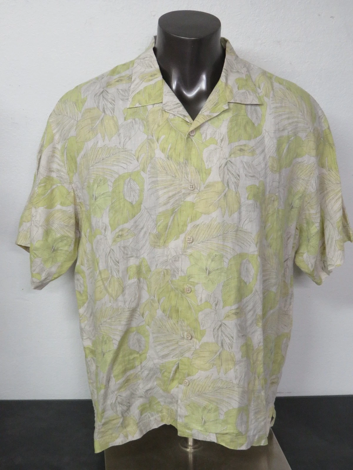 Tommy Bahama Mens Floral Linen Shirt Short Sleeve Button Front XL T31856 Green