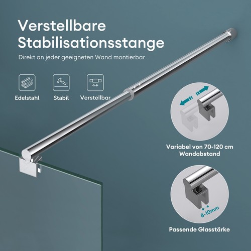 Duschabtrennung Duschwand für Dusche Duschkabine Walk in Dusche 8/10mm ESG Nano - Bild 3 von 33