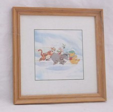 Disneys Winter Season-Winnie the Pooh/Piglet/Eeyore/Tigger-Matted/Framed/Print