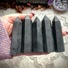 Natural Shungite Tower Point EMF Protection Obelisk Healing Chakra Minerals