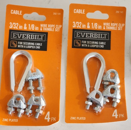 Everbilt Wire Rope Clip & Thimble Sets 3/32" x 1/8" 292141 & 50ft Wire Zinc - Picture 2 of 5
