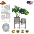 Set of 2 Hammered Metal Indoor Planters with X-Shaped Stands - Silver 19" & 16"