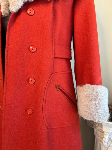 1970s Sienna Orange Faux Fur Trim Peacoat - Picture 3 of 6