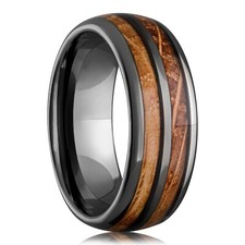 Whiskey Barrel Ring Wood Mens Band Black Solid Tungsten Size 11.5