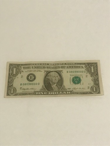 US Paper Money $1 Bill Fancy Serial Number B 08098000 D 1993 - Picture 5 of 7