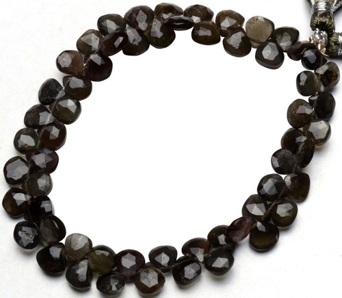 Staurolite Gemstone Faceted Heart Briolette 7mm 7.5mm Size Beads 8" Strand - Picture 3 of 10
