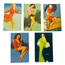 Lot of 5 Vintage Pin-Up Postcards – Risqué Humor, Linen Style, 1940s Cheesecake