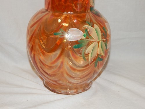 Vintage Floral Hand Painted Draped Fenton Carnival Glass Pitcher - Picture 5 of 8