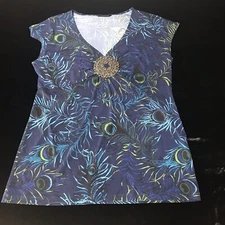 Y2K Apt 9 Babydoll Top Women Large Rhinestone Medallion Peacock Fairy Grunge