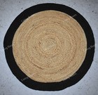 JUTE Rug Round Hand Braided Beige & Black Living Room Area Rug Indian Carpet