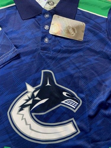 NWT Boys Vancouver Canucks Blue & Green Short Sleeve Logo Polo Shirt Medium 10 - Picture 2 of 3