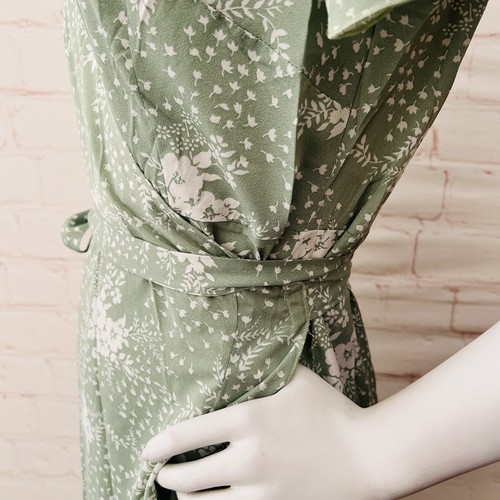 Simplee Women Summer Casual Floral Wrap Maxi Green Dress Bohemian Split V-Neck L - Picture 8 of 14