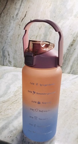 Portable Motivational Water Bottle With Time Marker & Lanyard - Pink Blue 1250ml - Picture 6 of 11