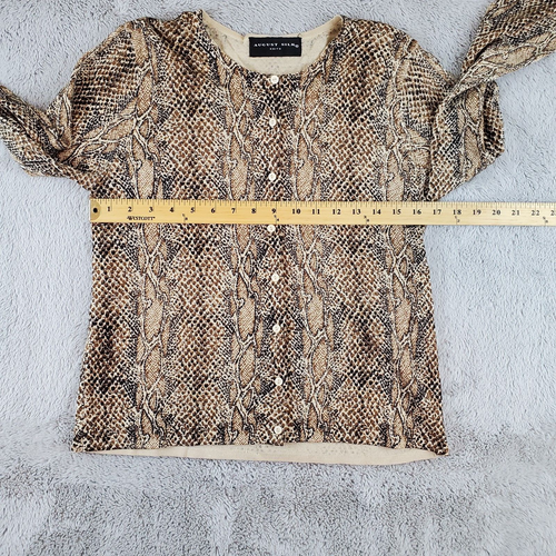 August Silk Cardigan Womens Sz S Long Sleeve Button Up Snake Skin Print Sweater - Picture 4 of 5