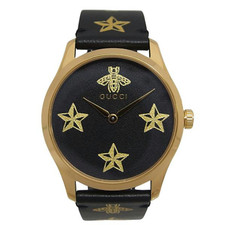 GUCCI YA1264055 G-Timeless 126.4 Series Star & Bee Motif Dial Leather Band Watch