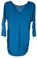 Ruby Ribbon Medium Dark Teal Blue Ruched Shapewear No Roll Tunic Top Lined EUC