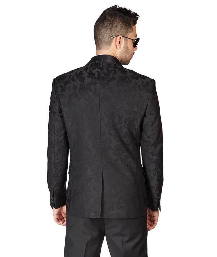 Black Floral Shawl Satin Lapel Jacket Only Tuxedo Slim Fit 1 Button Blazer AZAR Black Floral Shawl Satin Lapel Jacket Only Tuxedo Slim Fit 1 Button Blazer AZAR
