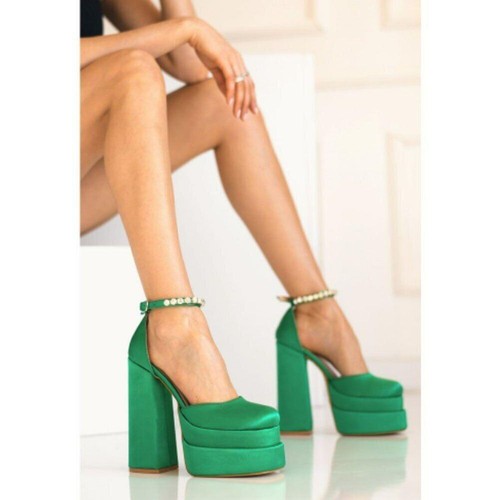 Damen-Sandalen Blockabsatz Knöchelriemen Plateau eckige Zehenpartie Strass schick - Bild 1 von 26