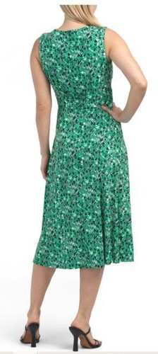 London Times Womens Green Ivory Print Sleeveless Fit Flare Midi Dress Sz 12 New - Picture 2 of 5