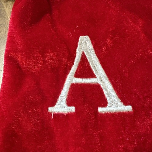 Red Velvet Christmas Stocking Monogram Initial Letter A Faux Fur Cuff 19 In - Picture 2 of 6