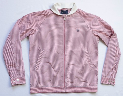 Fred Perry Jacket mens Gingham Check top size M Medium red white J2211 - Picture 2 of 9