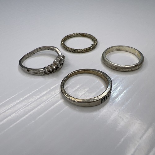 Lot Silver Tone MOM Tiara Crystals Bands Boho Hippie Retro Rings Size 7 / 7.5 - Picture 4 of 12