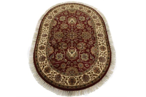 Agra Rug 4’1” x 6′ Red Wool Traditional Hand-Knotted Oriental Carpet - Picture 1 of 12