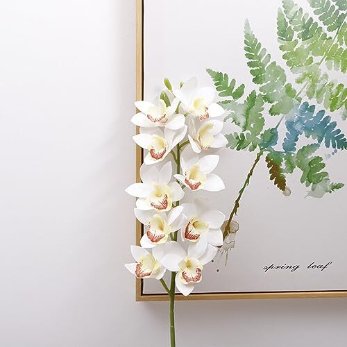 Artificial Orchid Flowers 3D Faux Cymbidium Flowers 10 Heads Silk Artificial - Picture 5 of 7
