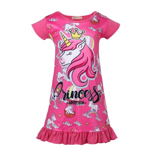Unicorn Printed Toddler Girls Rainbow Nightshirt Nightie Princess Night Dresses - Picture 21 of 48