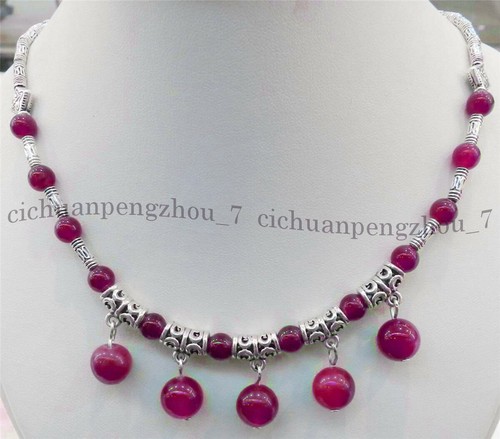 WHOLESALE LOVELY NATURAL ROUND GEMS BEADS PENDANTS TIBET SILVER NECKLACE 18 INCH - Picture 37 of 49
