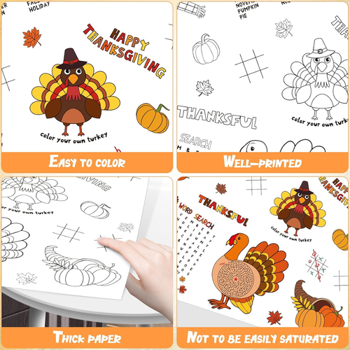 1 Pack Fall Thanksgiving Coloring Tablecloth for Kids, Disposable Thanksgiving T - Picture 4 of 9