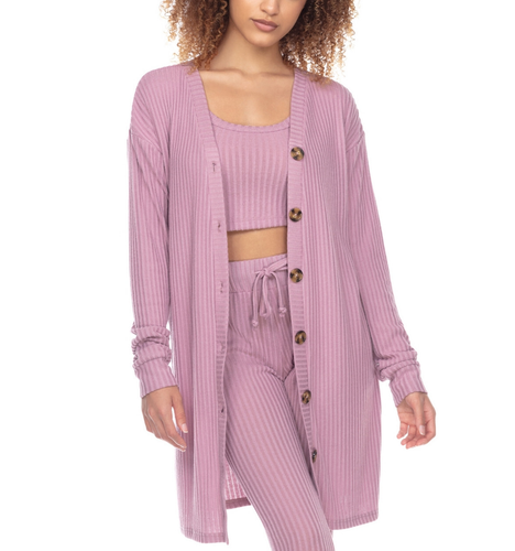 Honeydew Off Duty Rib Knit Lounge Cardigan Rose Gold M - Picture 1 of 4