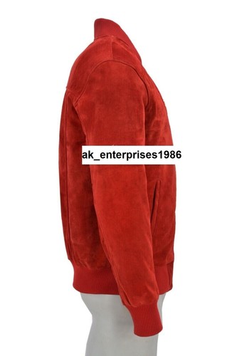 Designer Jacket Handmade Red Stylish Party Lambskin Genuine Suede Men Leather - Picture 3 of 7