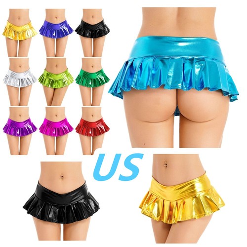 Damen Glänzende Metallic Rüschen Röcke Sexy Swing Plissee Miniröcke Clubwear - Bild 3 von 89