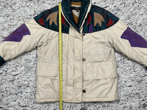 Women’s Puffy Jacket Coat Size Large Suede Patch Accents Vintage Mulberry Street - Picture 4 of 12