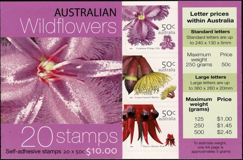 Folleto de 20 estampillas Australian Wildflowers 2005 - código de barras general. MNH. - Imagen 3 de 5