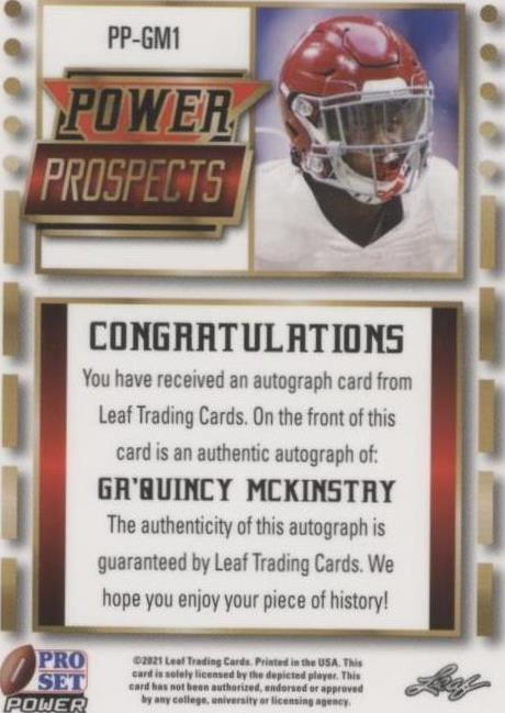 2021 Leaf Pro Set Power Ga’Quincy McKinstry #PP-GM1