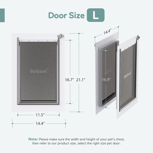 Baboni 3-Flaps Pet Door for Interior and Exterior Doors, Steel Frame Large - Picture 5 of 8