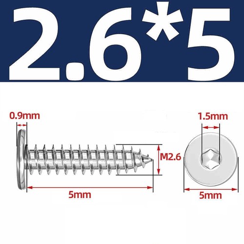 304 Stainless Steel Flat/Round Head Hexagon Socket Self Tapping Screws Hex M2-M8 - Bild 24 von 107