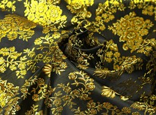 LUREX JACQUARD Stoff Brokat Rosenbouquet Kostüme SCHWARZ GOLD EUR 16,98/m