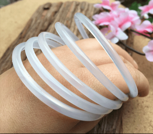 Natural ice fine strips white agate chalcedony bracelet round strip transparent - Picture 3 of 5