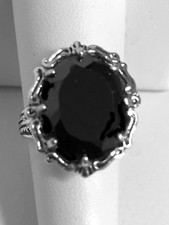 Black Cubic Zirconia Size 6 Ring 925 Sterling Silver Filigree USA Made