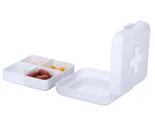 Pillendose 4 Fächer Tablettenbox Medikamentenbox Pillen Box Dose Organizer Weiß - Bild 4 von 9