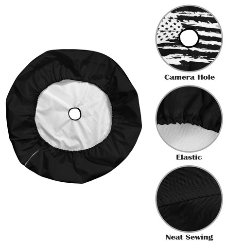 Spare Tire Cover 15" Distressed American Flag Bullet Holes Backup Camera Hole - Picture 4 of 6