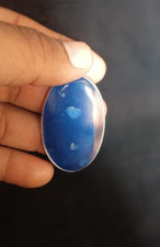 Elegant Oval Blue Agate Pendant deep Blue Color, Natural Stone, No Chain