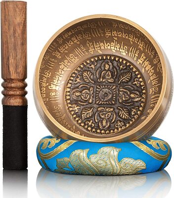 Just E Joy Tibetan Singing Bowl w/Wooden Striker & Silk Cushion Alloy Chakra Buddhist Singing Bowl for Yoga Meditation Spiritual Healing Just E Joy Tibetan Singing Bowl w/Wooden Striker & Silk Cushion Alloy Chakra Buddhist Singing Bowl for Yoga Meditation Spiritual Healing