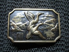 MALLARD DUCK BRASS BELT BUCKLE VINTAGE RARE BTS 1970s USA DUCK HUNTING