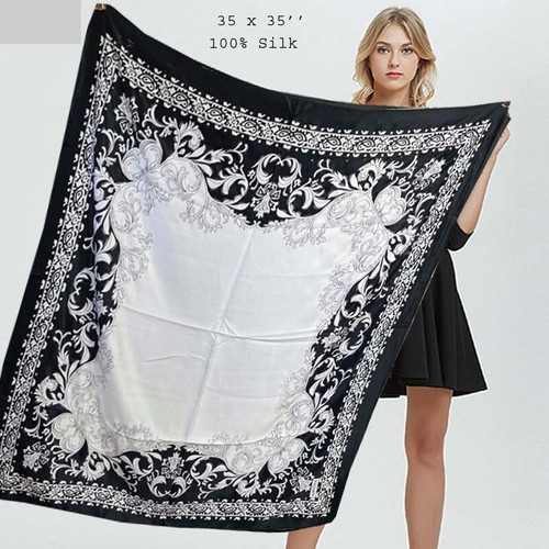 100% Mulberry Silk/satin Scarves Shawl 35" x 35" (60+ styles in store) - Picture 3 of 8