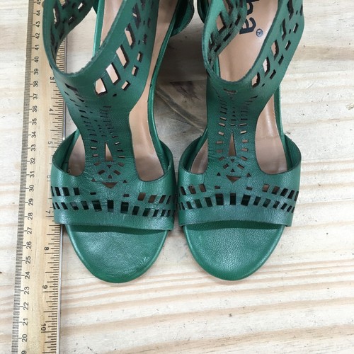 Diba Heels Womens 6 M Casual TStrap Back Zip Ankle Strappy Green Leather Wedge - Picture 9 of 19
